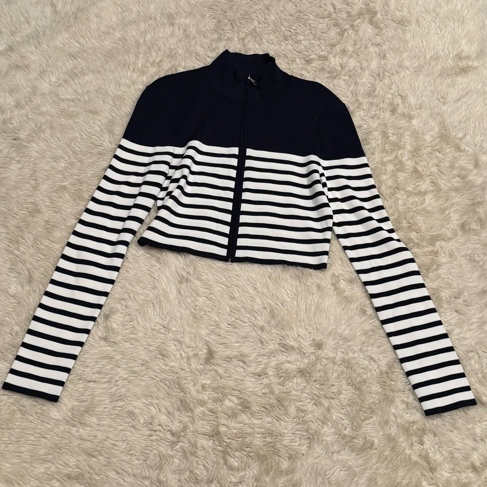 STAUD Navy and White Striped Cardigan - Picture 3 of 5